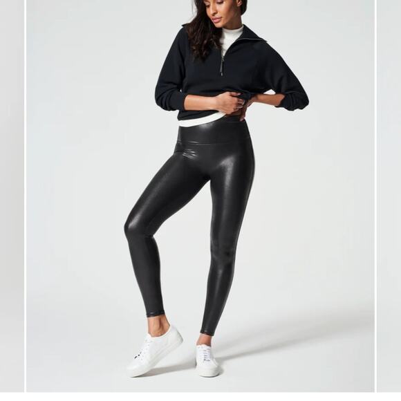 Black Faux Leather High-Waisted Leggings - Picture 1 of 4
